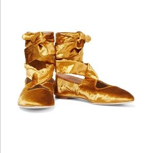 THE ROW Elodie Marigold lace-up velvet ballet flats